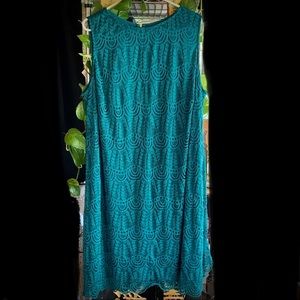 Sharagano Teal Lace Midi Dress